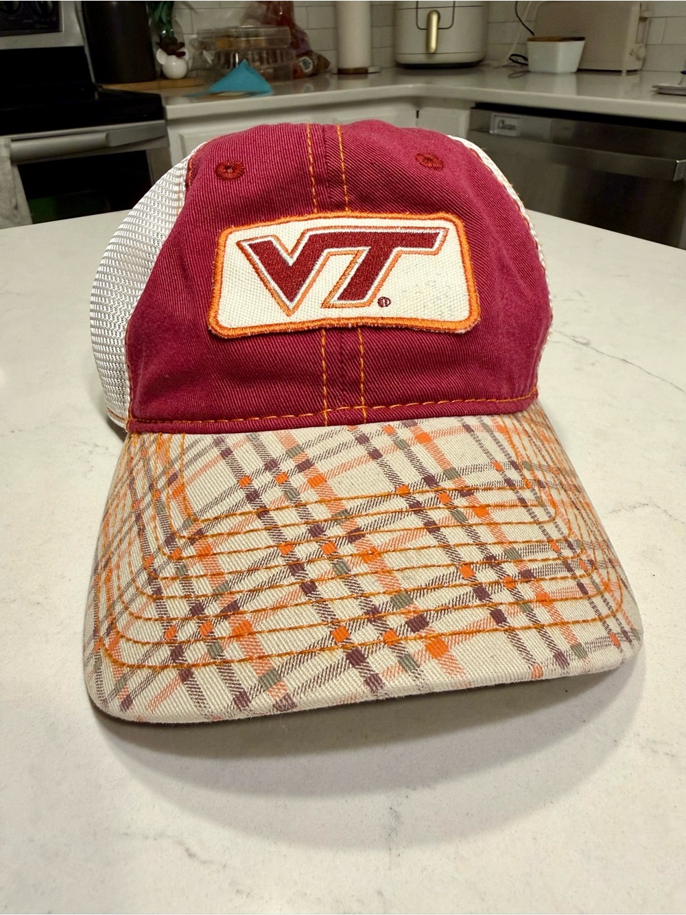Virginia Tech NCAA Maroon Plaid Baseball Cap